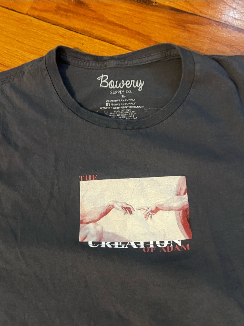 Bowery Supply Co Creation of Adam Michelangelo Art Graphic Tee Black Size L
